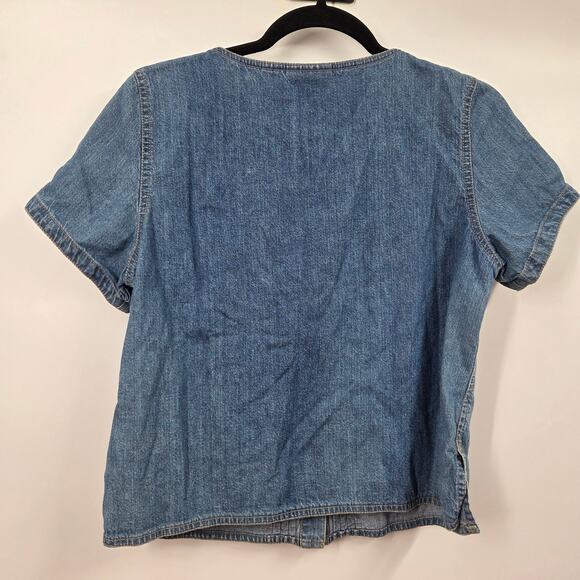 VTG Denim Short Sleeve Top Liz Claiborne Lizwear Blue Button Front Baby Doll 6 - Picture 5 of 5